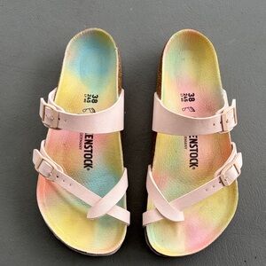 Birkenstock Mayari Rainbow Pastel Sandals with Pink Straps Size 38 or 7.5